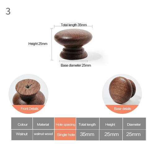JAYA Modern Natural Wood Cabinet Pull Handles and Knobs with Gold Posts for Kitchen Wardrobe Drawer Cupboard Furniture