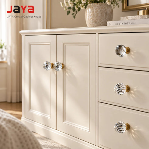 JAYA Modern Light Luxury Hotel Kitchen Wardrobe Drawer Handle Single Hole Transparent Crystal Cupboard Handles
