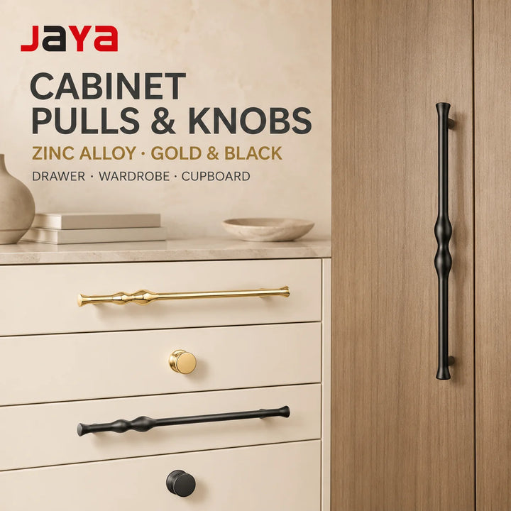JAYA Gold Black Zinc Alloy Twisted Cabinet Pull Handles and Knobs Modern Drawer Wardrobe Cupboard Furniture Hardware