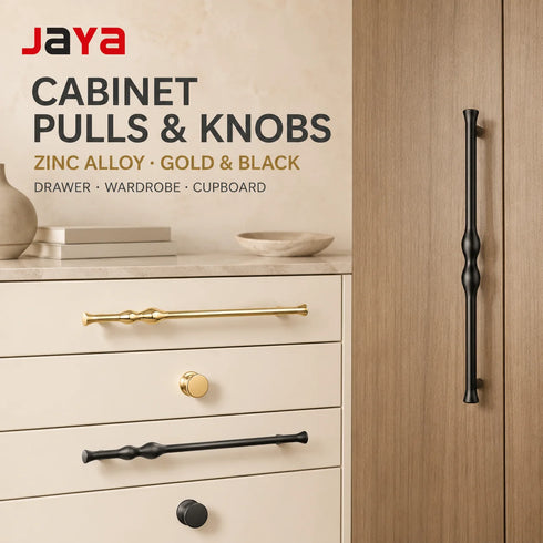 JAYA Gold Black Zinc Alloy Twisted Cabinet Pull Handles and Knobs Modern Drawer Wardrobe Cupboard Furniture Hardware