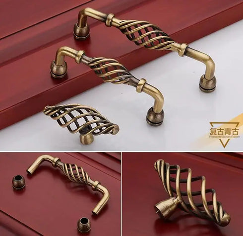 JAYA European Birdcage Cabinet Pull Handle Antique Bronze Two-Hole Twisted Drawer Wardrobe Hardware
