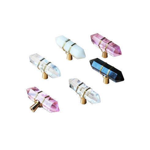 JAYA Faceted Crystal Cabinet Pull Handles Single Hole Hexagonal Prism Brass Knobs for Kitchen Wardrobe Drawer Furniture