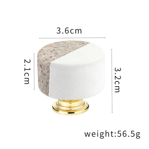 JAYA Modern Two Tone Natural Marble Cabinet Knobs with Solid Brass Base for Kitchen Drawer Dresser Wardrobe Furniture