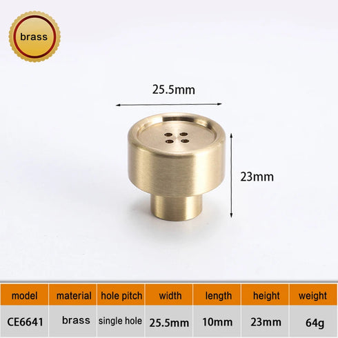 JAYA Solid Brass Round Button Design Cabinet Knobs for Kitchen Drawer Wardrobe Door Dresser Furniture Hardware