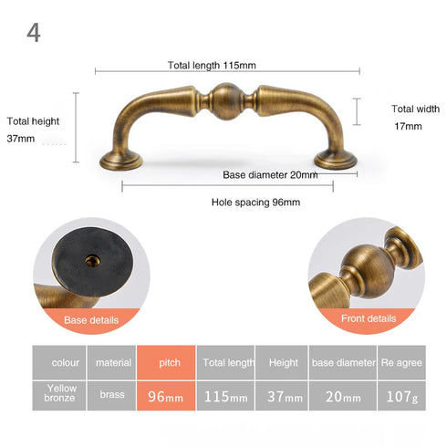 JAYA Modern Light Luxury Retro Chinese Furniture Wardrobe Drawer and Door Knob Yellow Bronze Brass Furniture Door Handle