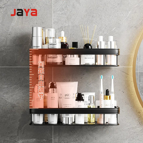 JAYA Modern Aluminum Alloy Toilet Furniture Hardware Rack Free Punch Suction Cup Wall Mounted Washstand Supplies Bathroom
