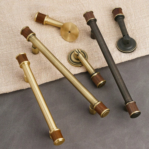 JAYA Antique Walnut Cabinet Door Handle Modern Scandinavian Brass & Wood Design Solid Furniture Door Handle