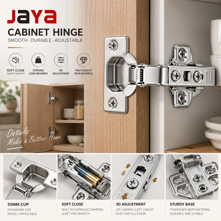 JAYA Kitchen Cabinet Folding Table Furniture Hinge Soft Close Stainless Steel 3D Adjust Hydraulic 35mm Cup Cabinet Hidden School