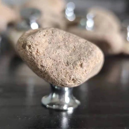 JAYA Natural Stone Cabinet Knobs Irregular Pebble Single Hole Drawer Pulls with Metal Base for Kitchen Dresser Wardrobe