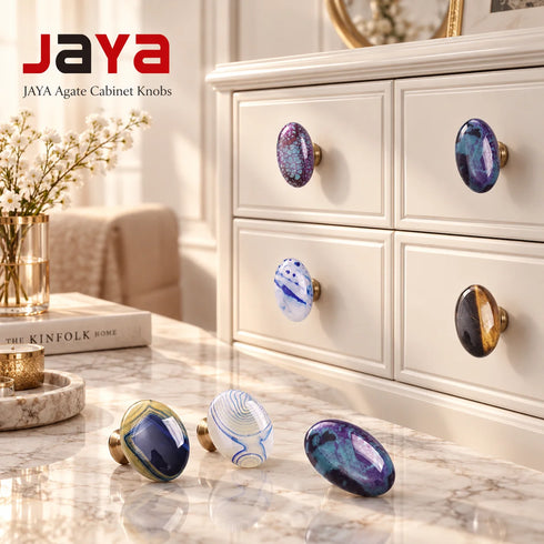 JAYA Unique Door Knob  Natural Agate Cabinet Drawer Knobs Vintage Cupboard Dresser Drawer Pulls Handles Aluminium Wardrobe Knob
