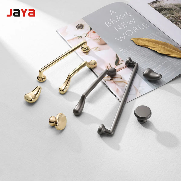 JAYA  Modern minimalist zinc alloy black wardrobe door handle golden drawer cabinet handle