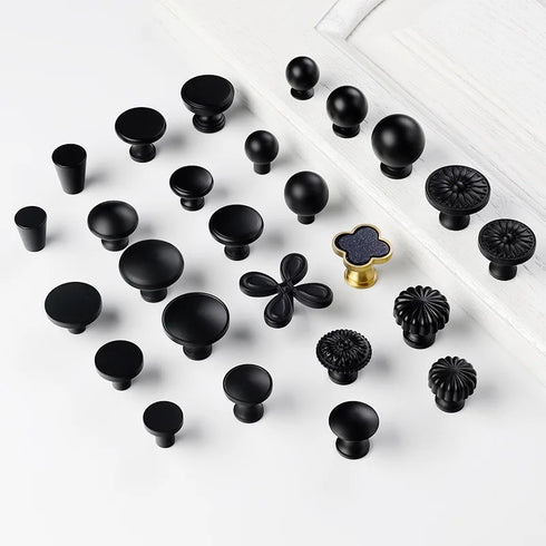 JAYA Modern Matte Black Brass Ball Cabinet Knob, Single-Hole Drawer Pull for Wardrobes and Kitchen Cabinets