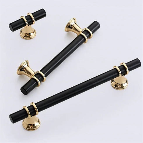JAYA Modern Aluminum T Bar Cabinet Pull Handles and T Knobs Black Gold Drawer Pulls for Kitchen Wardrobe Cupboard Furniture