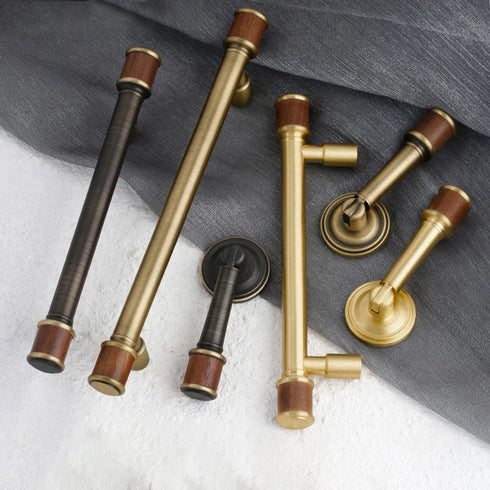 JAYA Antique Walnut Cabinet Door Handle Modern Scandinavian Brass & Wood Design Solid Furniture Door Handle