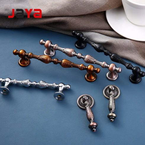 JAYA Classical Zinc Alloy Cabinet Handles Antique Brass Decorative Drawer Pulls Retro Pendant Knobs for Kitchen Bedroom