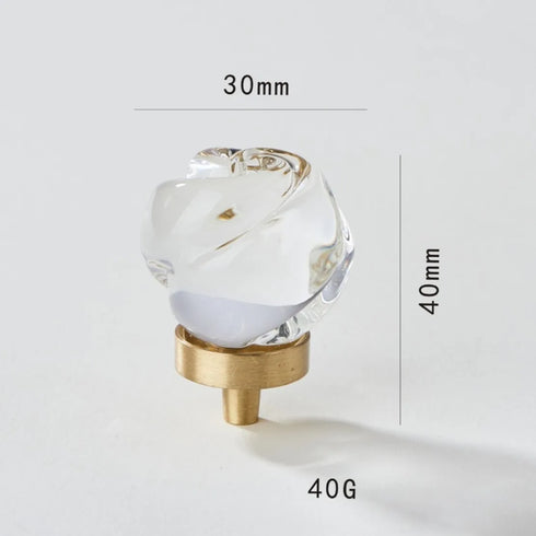 JAYA Transparent Champagne Crystal Cabinet Knobs with Brass Base Decorative Drawer Pulls for Wardrobe and Dresser