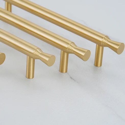 JAYA Solid Brass Cabinet Pull Handles and Knobs Satin Gold Furniture Hardware for Kitchen Drawers Wardrobe Doors