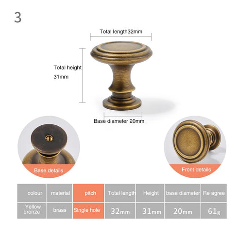 JAYA Modern Light Luxury Retro Chinese Furniture Wardrobe Drawer and Door Knob Yellow Bronze Brass Furniture Door Handle