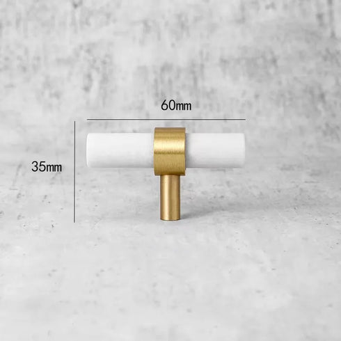 JAYA Luxury Marble and Brass Cabinet Handles Green White T Bar Pulls Knobs for Kitchen Cabinets Drawers and Wardrobes