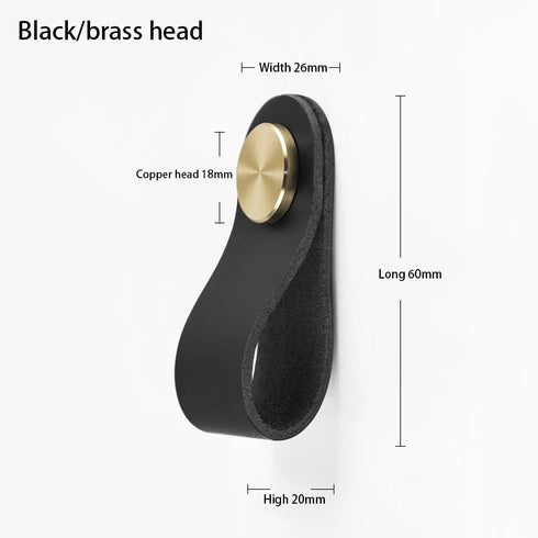 JAYA Leather Loop Cabinet Pull Handles with Brass Knobs Modern Drawer Pulls for Wardrobe Cupboard Dresser Bedroom Furniture