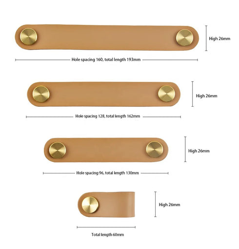 JAYA Leather Loop Cabinet Pull Handles with Brass Knobs Modern Drawer Pulls for Wardrobe Cupboard Dresser Bedroom Furniture