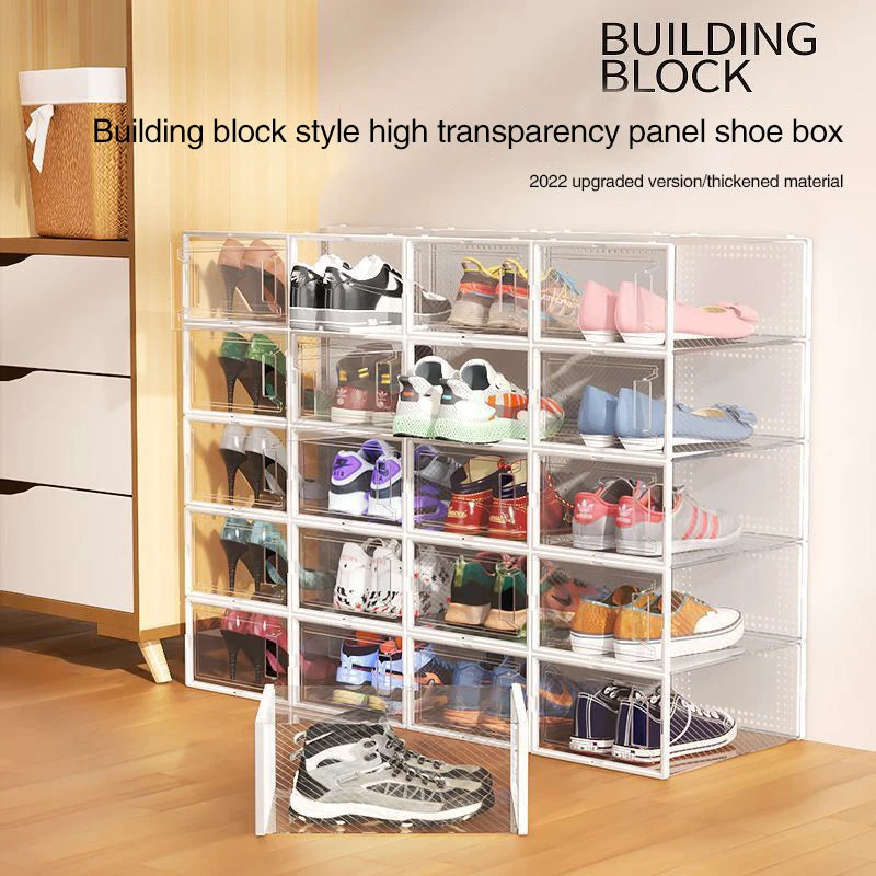 JAYA Stackable Transparent Plastic Shoe Boxes Front Opening Sneaker Storage Organizer Cabinet for Closet Entryway Wholesale