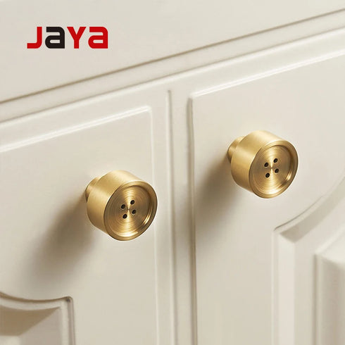 JAYA Solid Brass Round Button Design Cabinet Knobs for Kitchen Drawer Wardrobe Door Dresser Furniture Hardware