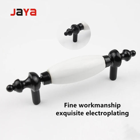 JAYA European style zinc alloy and ceramic handles black and white 2 hole  kitchen or bedroom drawer handles