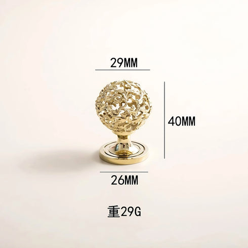 JAYA French Vintage Brass Filigree Cabinet Knobs Gold Openwork Spherical Drawer Pulls for Wardrobe Dresser Cupboard Furniture