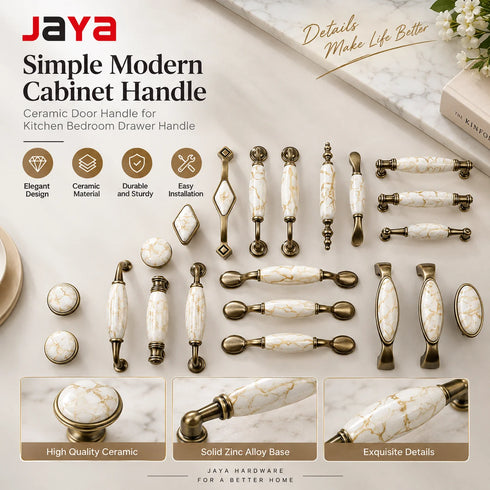 JAYA Simple Modern Cabinet Handle Ceramic Door Handle for Kitchen Bedroom Drawer Handle