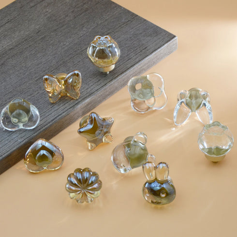 JAYA Transparent Champagne Crystal Cabinet Knobs with Brass Base Decorative Drawer Pulls for Wardrobe and Dresser