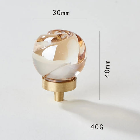 JAYA Transparent Champagne Crystal Cabinet Knobs with Brass Base Decorative Drawer Pulls for Wardrobe and Dresser