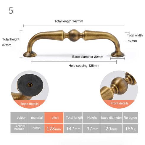 JAYA Modern Light Luxury Retro Chinese Furniture Wardrobe Drawer and Door Knob Yellow Bronze Brass Furniture Door Handle