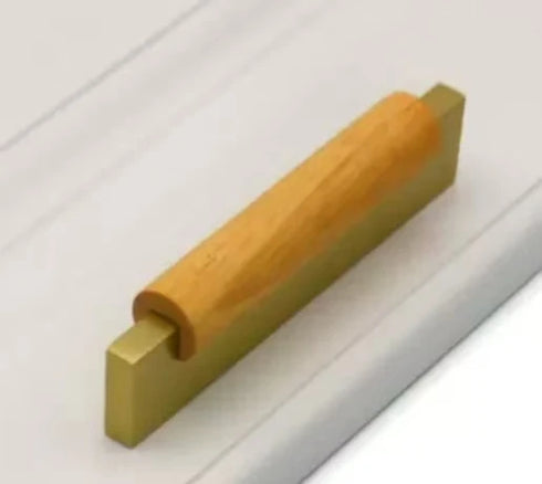 JAYA Modern Solid Wood Cabinet Pull Handles with Black Metal Base Drawer Pulls for Kitchen Wardrobe Cupboard Furniture
