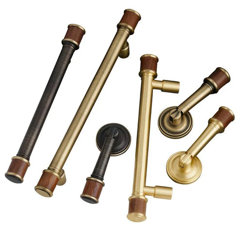 JAYA Antique Walnut Cabinet Door Handle Modern Scandinavian Brass & Wood Design Solid Furniture Door Handle