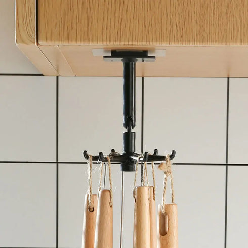 JAYA Self-Adhesive Rotating Multi-Hook Wall Hanger No-Drill Plastic Utensil Key Clothes Organizer for Kitchen Bathroom
