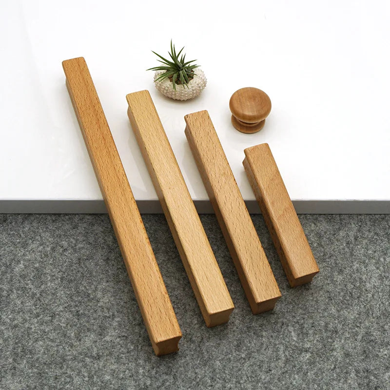 JAYA Modern Minimalist Solid Wood Cabinet Handles and Round Knobs Custom Wooden Drawer Pulls for Kitchen Cupboard Wardrobe