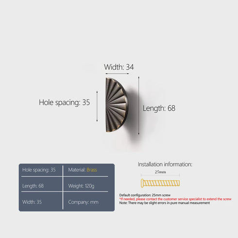 JAYA French Light Luxury Wardrobe Handle Semi-circular Fan-shaped Cabinet Solid Brass Door Handle
