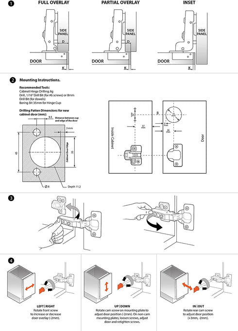 JAYA 110 Degree 3D Adjustable Soft Close Self Closing Concealed Cabinet Hinge 35mm Cup Kitchen Furniture Hardware