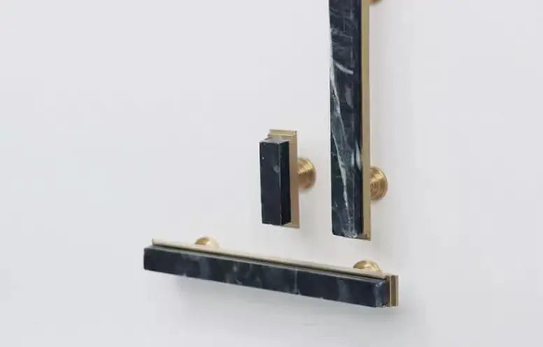JAYA Natural Marble Cabinet Knobs and Bar Pulls with Brass Frame for Kitchen Drawer Cupboard Wardrobe and Dresser