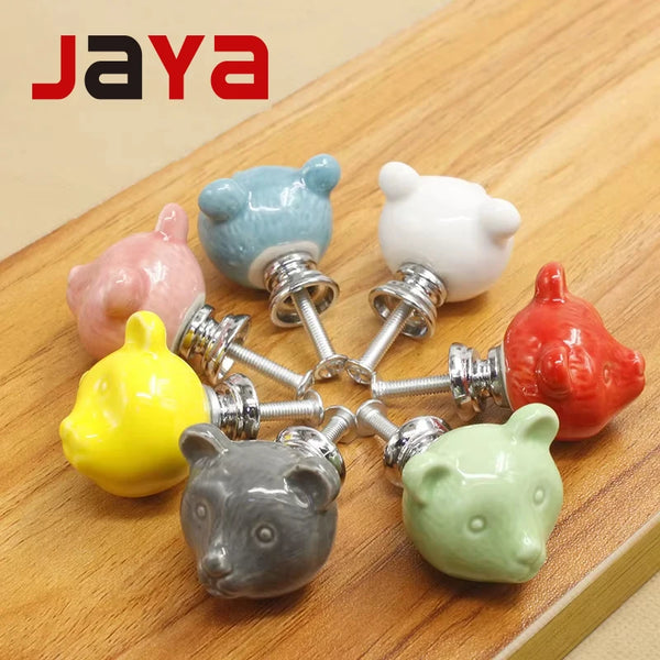 JAYA Ceramic Color Animal Bear Cartoon Cabinet Handle Is Suitable for Cabinet Drawer Shoe Cabinet