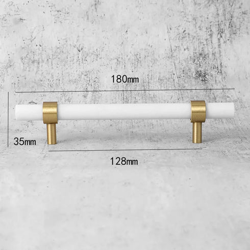 JAYA Luxury Marble and Brass Cabinet Handles Green White T Bar Pulls Knobs for Kitchen Cabinets Drawers and Wardrobes