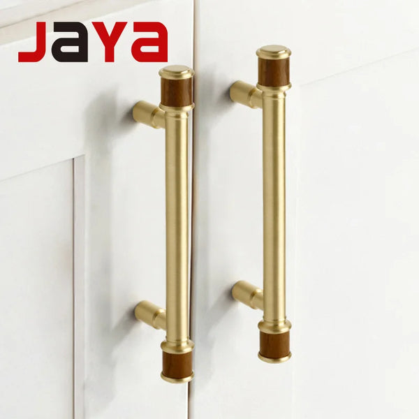 JAYA Antique Walnut Cabinet Door Handle Modern Scandinavian Brass & Wood Design Solid Furniture Door Handle