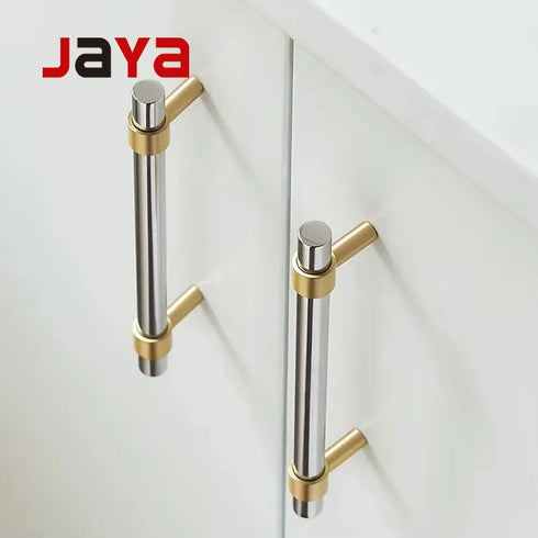 JAYA Stainless Steel and Brass Base Furniture Kitchen Cabinet Pull Handle Drawer and Dresser Pulls Knobs Pulls Handles Door Knob