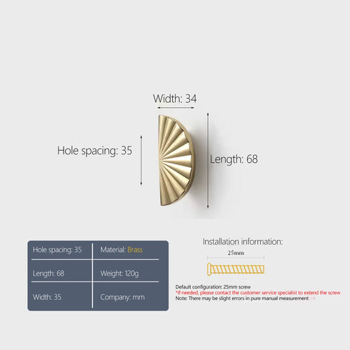 JAYA French Light Luxury Wardrobe Handle Semi-circular Fan-shaped Cabinet Solid Brass Door Handle