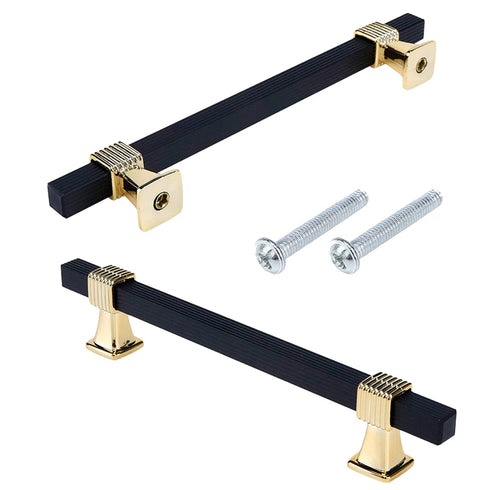 JAYA Black Gold Fluted Cabinet Pull Handles Modern Ribbed Bar Drawer Wardrobe Cupboard Kitchen Furniture Hardware Multiple Sizes