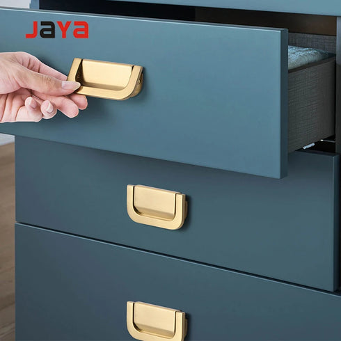 JAYA Luxury Brass Drawer Pulls Modern Kitchen Cabinets Gold Semicircle Invisible Handles Dresser Bedroom Furniture Patina Brass