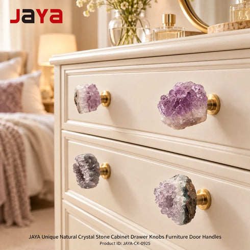 JAYA Unique Door Stone Cabinet Drawer Knobs Cupboard Dresser Drawer Pulls Handles Crystal Handle Knobs Furniture Door Handle