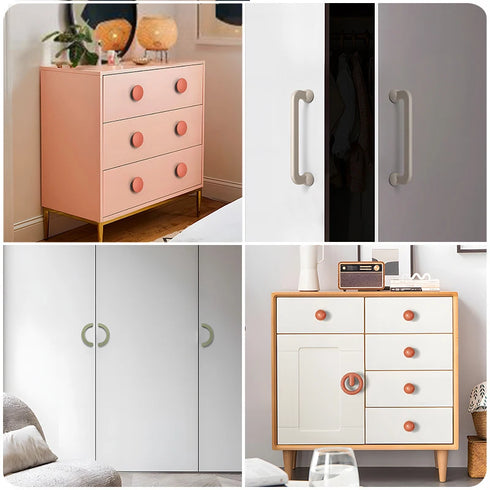 JAYA Modern Colorful Zinc Alloy Half Moon Cabinet Handles and Round Knobs for Kitchen Wardrobe Drawer Furniture