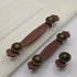 JAYA Nordic Brown Black Leather Strap Cabinet Pull Handles Antique Bronze Knobs for Wardrobe Drawers